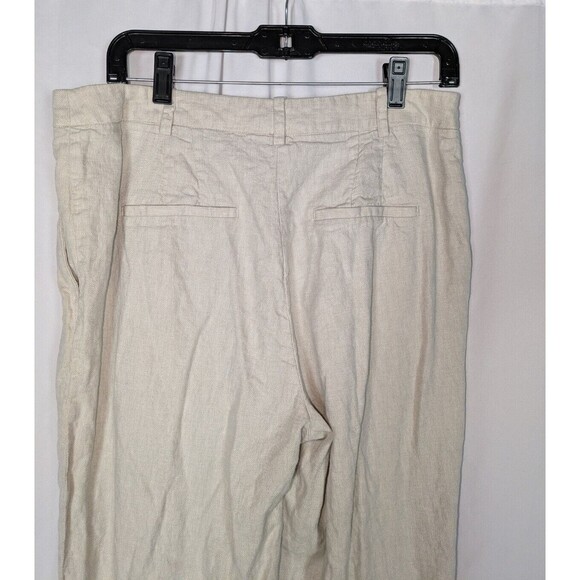 H&M Pants 10 Women's Beige High Rise Straight Leg Linen Blend Ankle Casual - Picture 6 of 8
